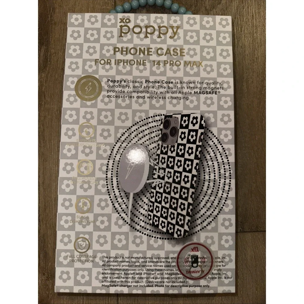 XO Poppy Phone Case for iPhone 14 Pro Max‎ Black/White Checkerboard Floral
